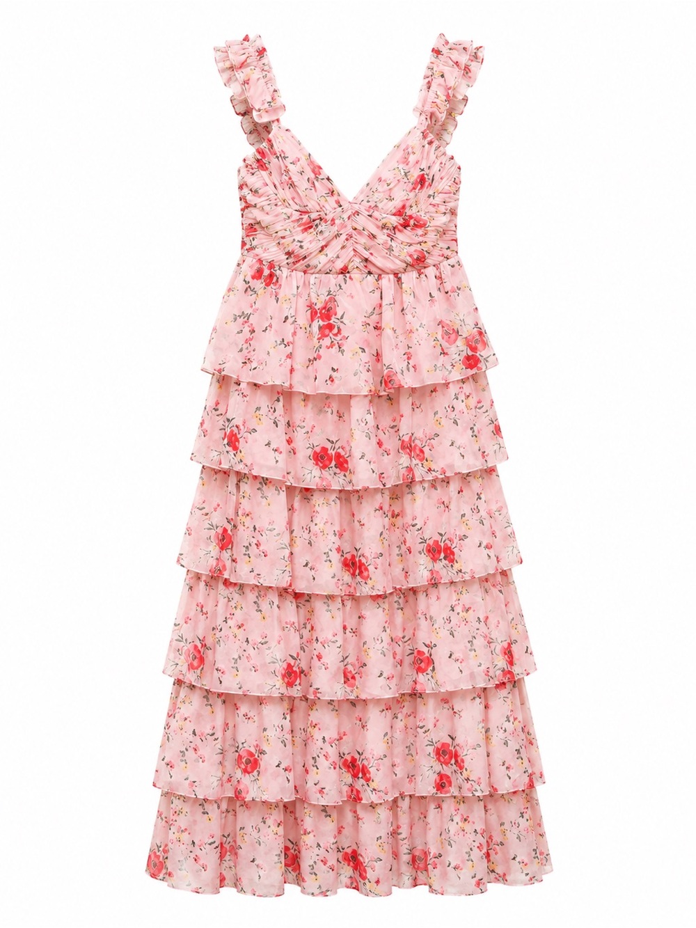 Ieena Mac Duggal Floral Ruffled Sleeveless Draped Maxi Dress Size 16 - Picture 2 of 12